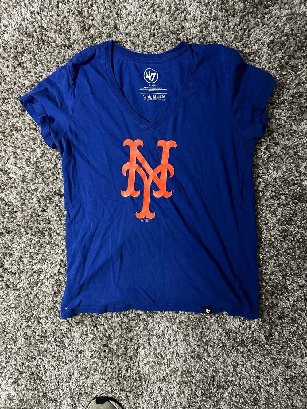 47 Brand New York Mets V-Neck T-Shirt Size M Blue Orange Cotton MLB